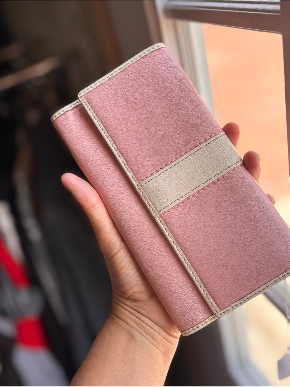 Classic Pink Trifold Wallet with Cream Accent